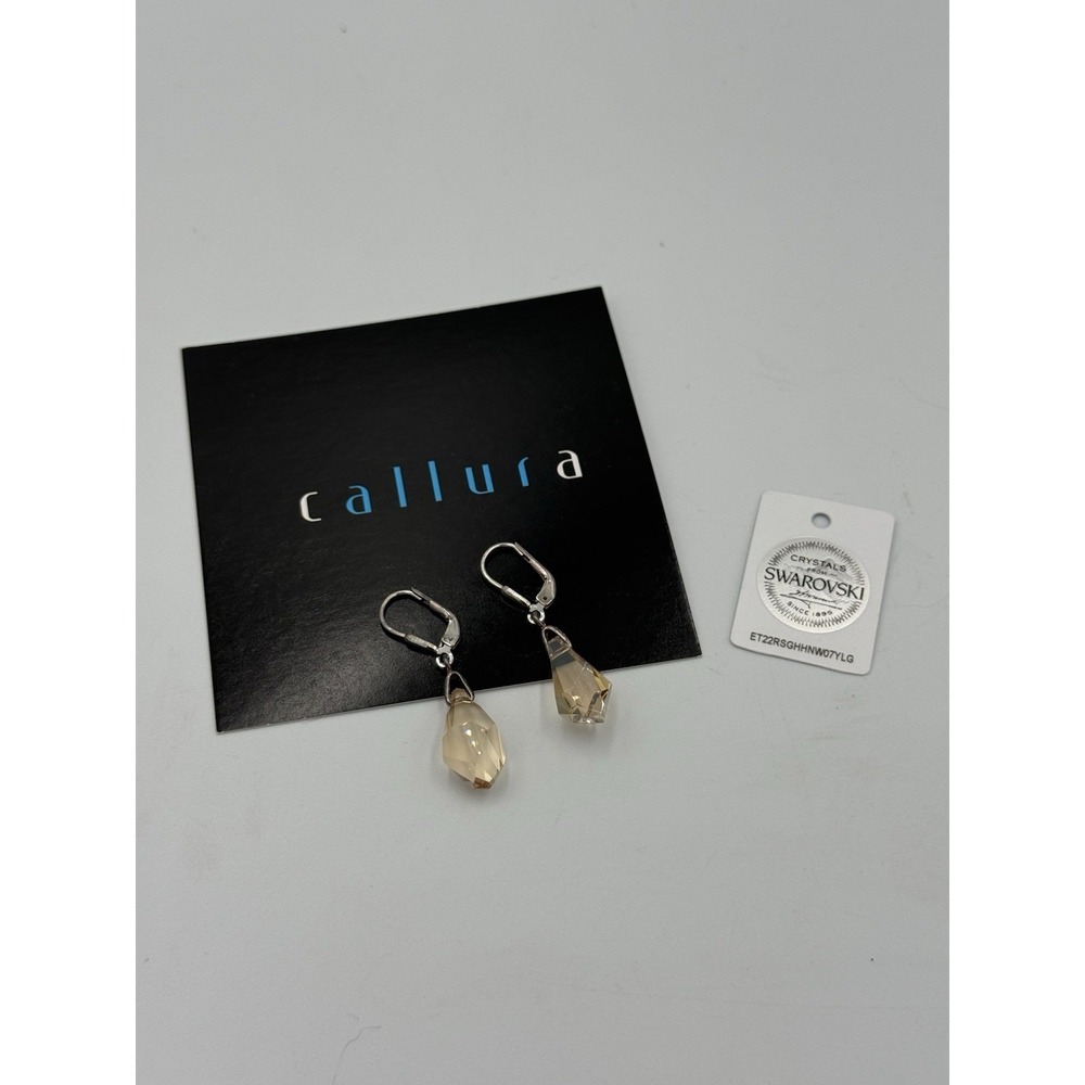 Callura Swarovski Crystal 925 Sterling Silver Citrine Leverback Earrings New !